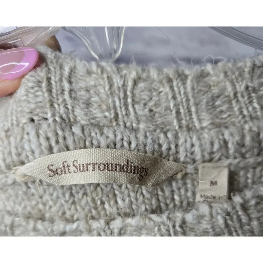 Soft Surroundings cream Oatmeal cable knit pullover crew sweater Medium. - Picture 7 of 7